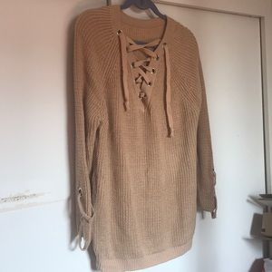 Taupe lace up oversized sweater